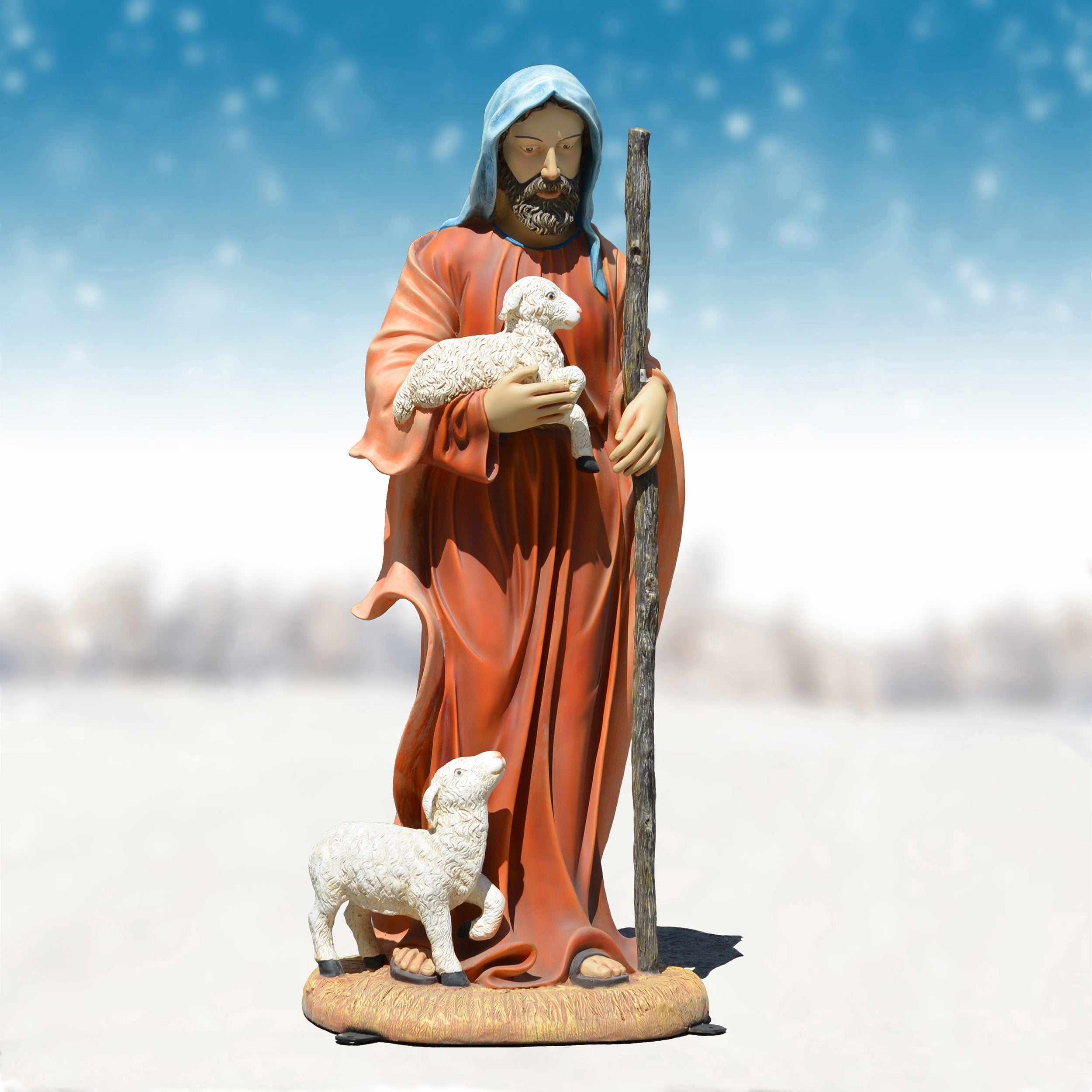 Nativity 61 in. H 6 ft. Scale Shepherd with Lambs – Christmas