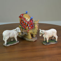 Real Life Larger Kneeling Camel, Awassi Ram and Sheep 14in. scale
