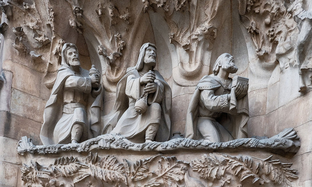 Magi sculptures on the Nativity façade of the Sagrada Familia