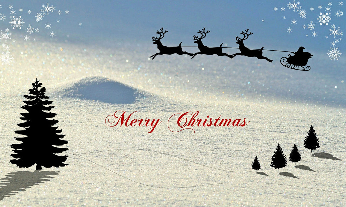 Santa sleigh with Merry Christmas greeting