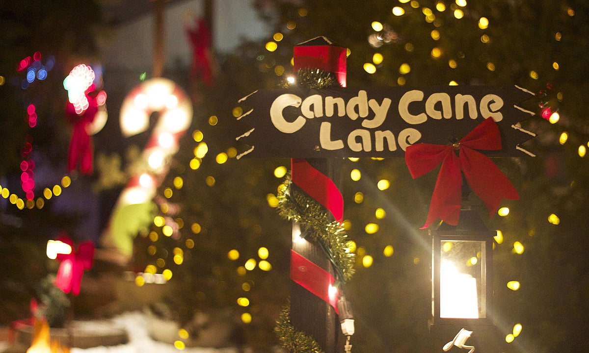 Candy Cane Lane with giant candy canes