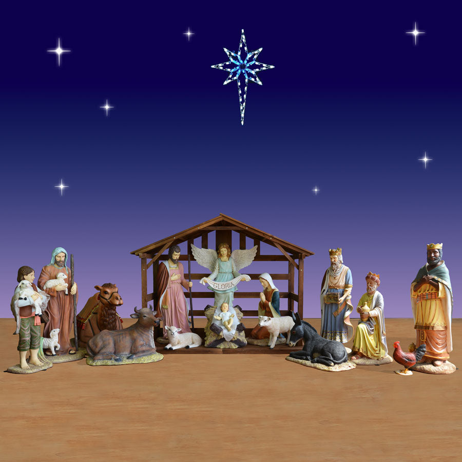 Outdoor Creche Scene - 15 Piece plus Stable -  54in scale