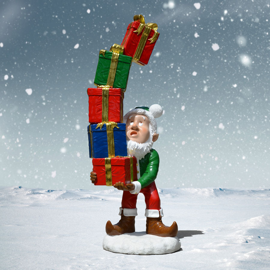 Elf with Gift stack 70 inches high