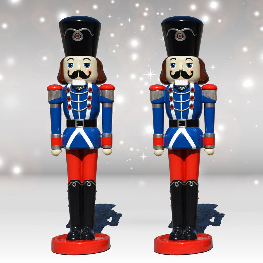 Life Size Pair of Nutcracker Soldiers Blue Jackets  6 ft H