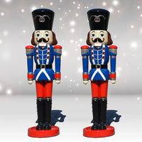 Life Size Pair of Nutcracker Soldiers Blue Jackets  6 ft H