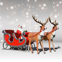 Santa, four-seater Sleigh and Two Reindeer Silver Trim - 175inches long