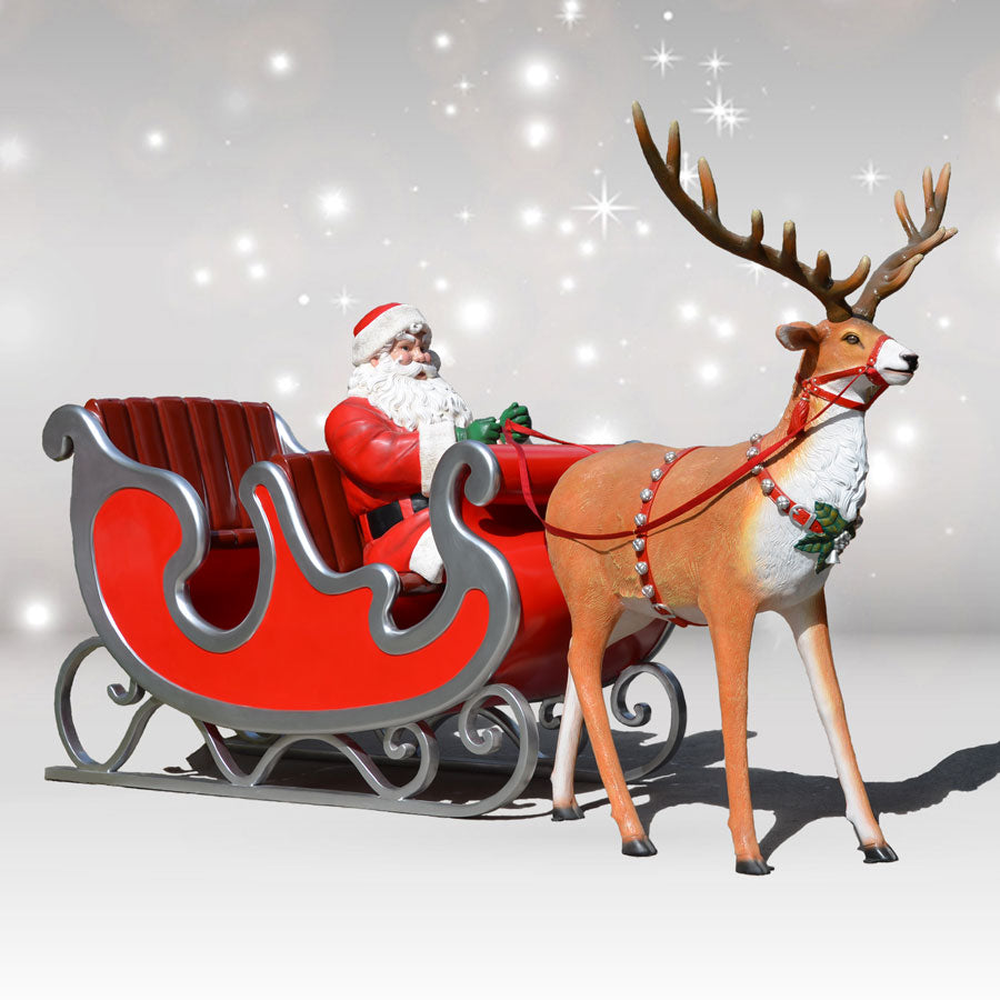 Santa, four-seater Sleigh and Reindeer Silver Trim - 175inches long