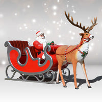 Santa, four-seater Sleigh and Reindeer Silver Trim - 175inches long