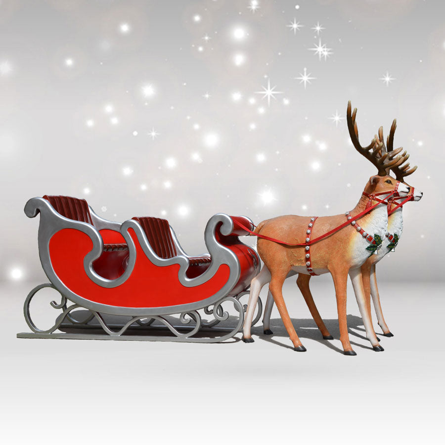 Giant Four-seater Sleigh and Reindeer Silver Trim - 175inches long