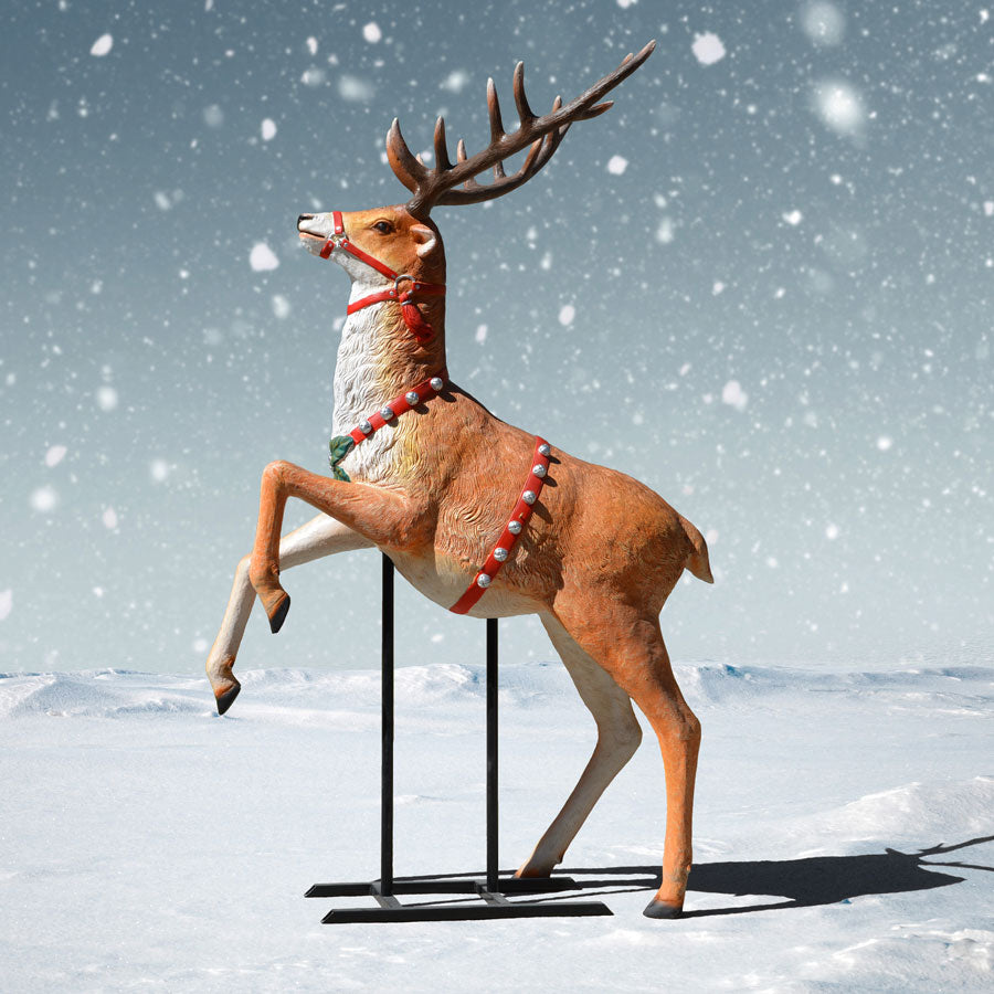 79in. High Life-Sized Rearing Reindeer with Silver Bells Statue ...