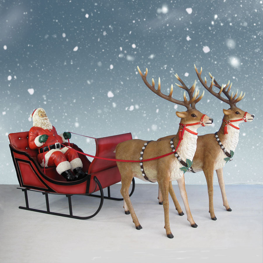 Life Size Santa , two-seater Sleigh and Two Reindeer - 120in. wide
