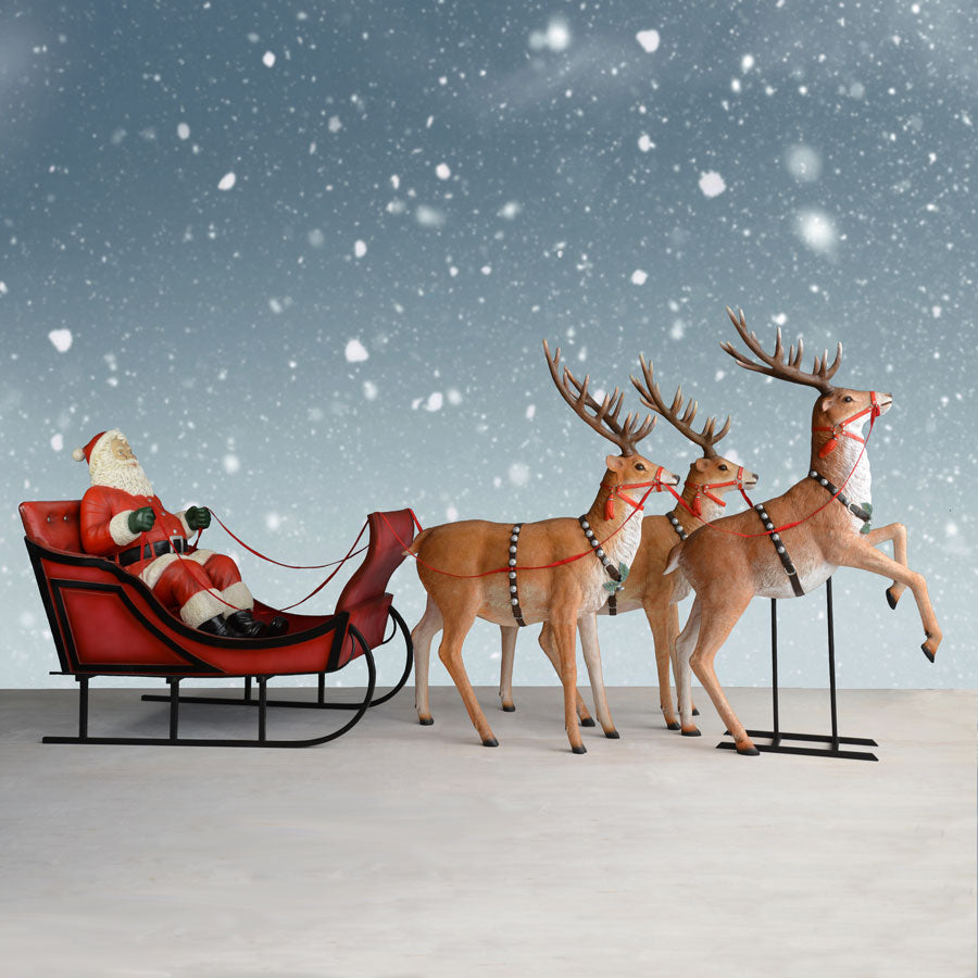 Santa, two-seater Sleigh and Three Reindeer  - 170 inch wide