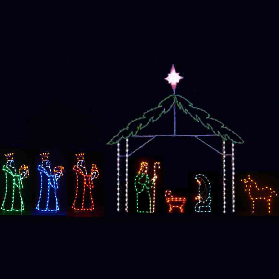 Holiday Nativity LED Light Display - 8 Piece