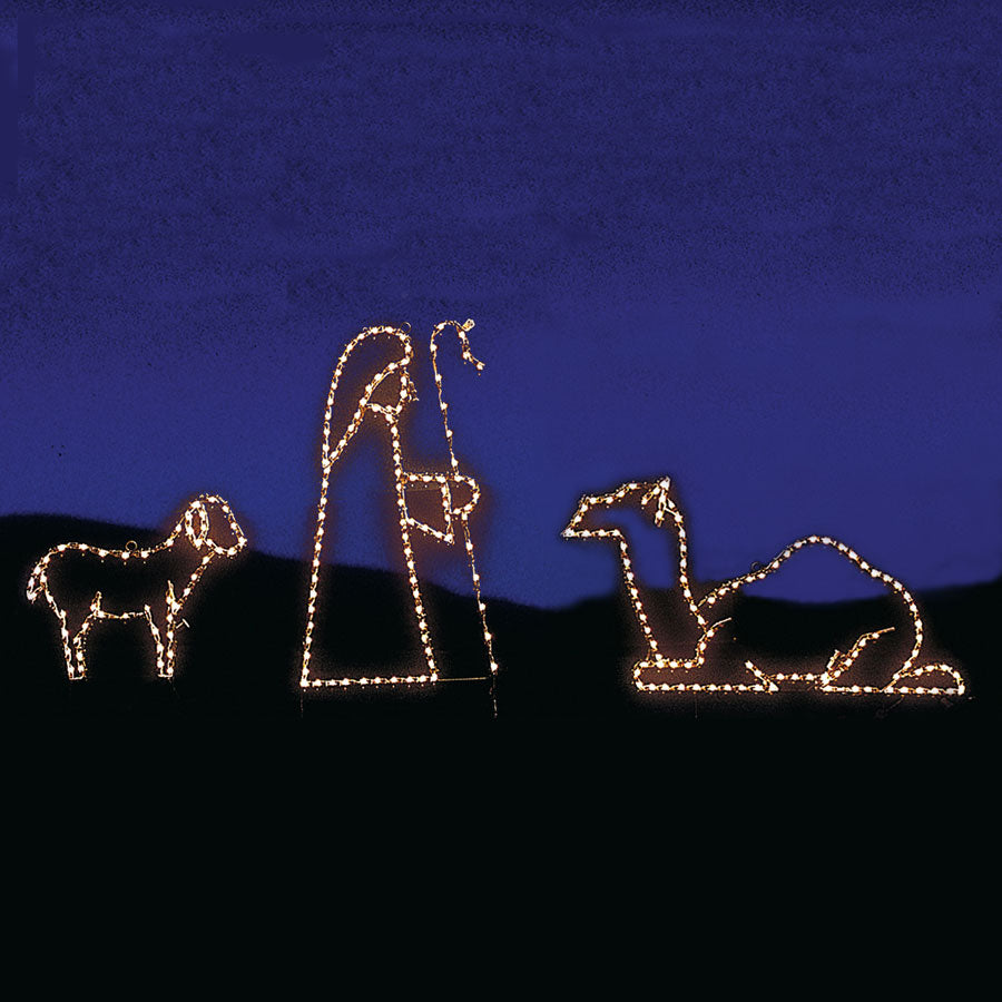Small Shepherd, Camel &amp; Lamb Mini LED Light Display 8.5 ft. wide