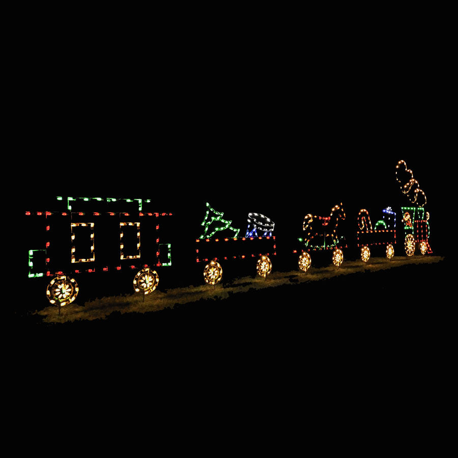 Animated Five Car Train Set C7 LED Light Display 29.5 ft. W