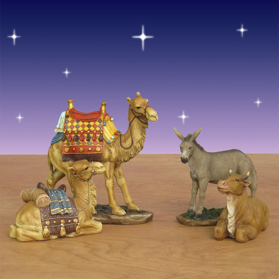 Small Real Life Donkey, Ox, Sitting and Standing Camels 10in. scale