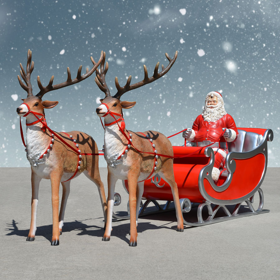 Jumbo Sleigh Santa And Reindeer Décor Set Display 132 In