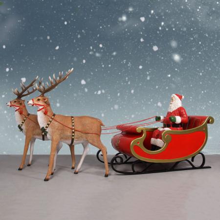 Santa Sleigh and Santa Reindeer Holiday Figures