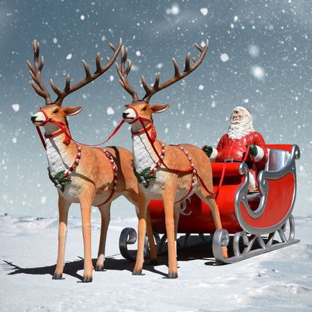 Santa Sleigh and Santa Reindeer Holiday Figures