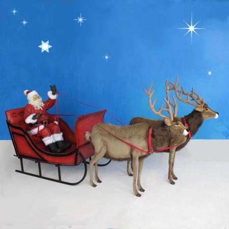 Life Size Santa, Sleigh & 2 Reindeer 11 ft W