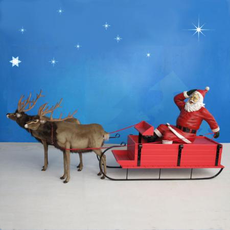 Large Santa, Sleigh & 2 Reindeer 8 ft W