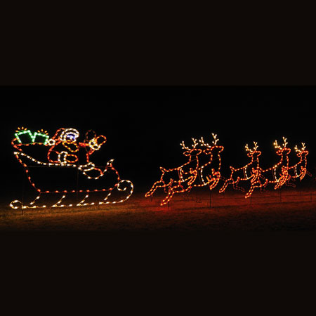 Animated LED Santa Sleigh & 5 Reindeer Display - 30' W